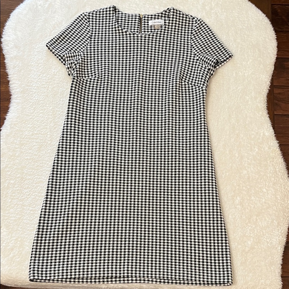 CALVIN KLEIN Black and White Gingham Shift Dress
